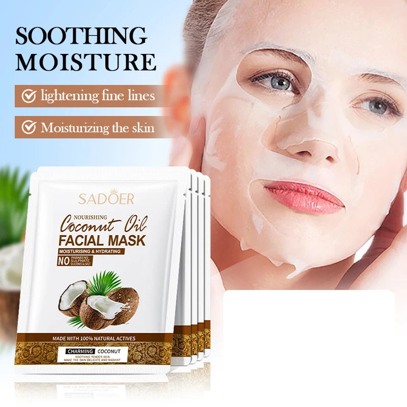 SADOER Coconut Face Mask – Hydrating & Firming Facial Treatment (5-Pack)