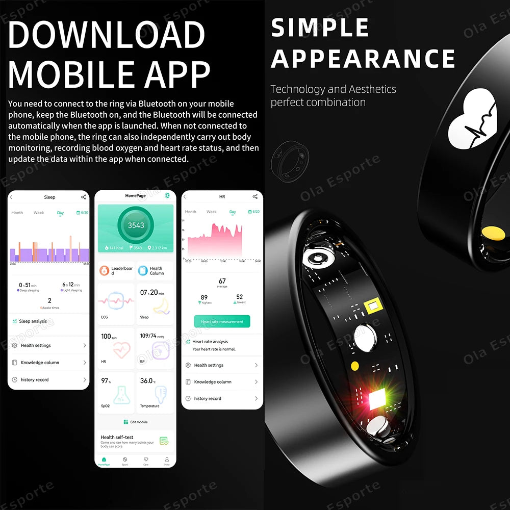 ECG Smart Ring – Heart Rate, Blood Oxygen & Multi-Sport Tracker